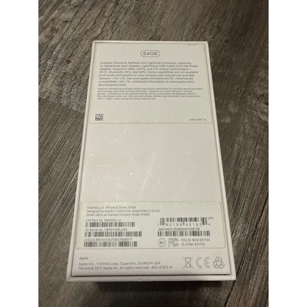 Apple iPhone 8 64GB Silver Original Retail Box Only A1905 with Documentation